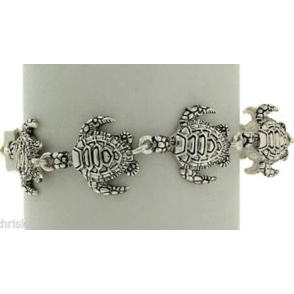 Sea Turtle Charm Bracelet Silver Plated Nautical Nautical Island Magnetic 7.5"